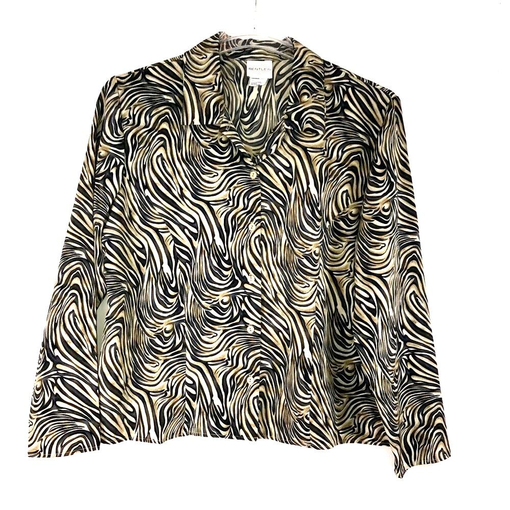 Vintage Bentley Olive Green/Black Pattern Blouse Canada Size L